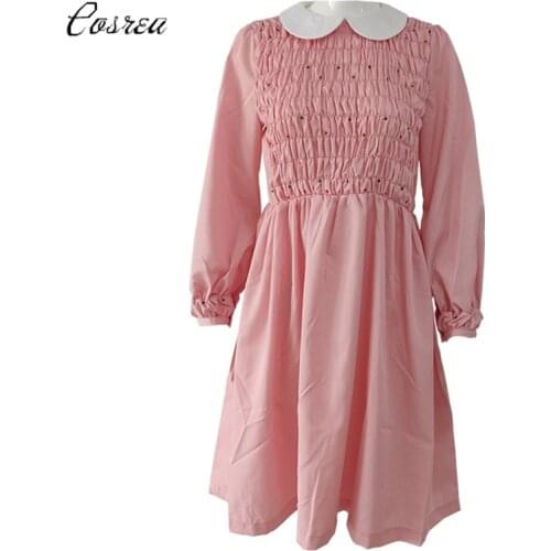 Stranger Things Eleven Dress Women Girl Pink Long Sleeve Dress Costume Stranger Things Costume Dustin Cosplay