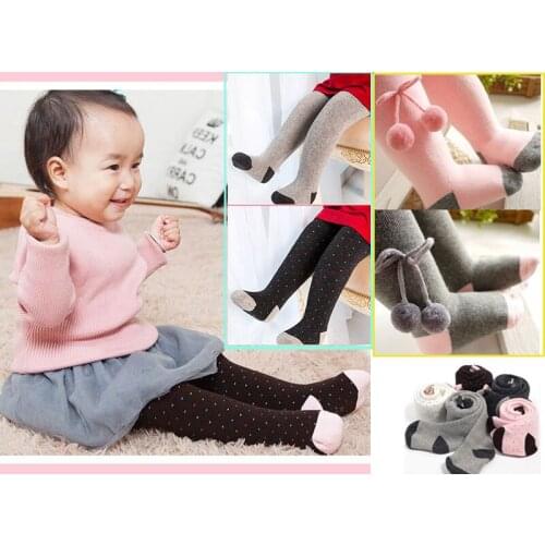 1~5Y Girls Toddler Kids Dots Wool Balls Knitted Winter Long Stocking Pantyhose Cute Leggings Slim Children 2020 New Clothing