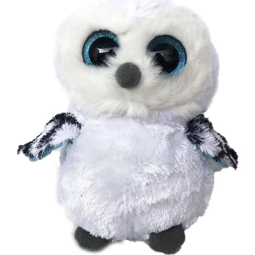 15CM Ty Beanie Big Glitter Eyes White Owl With Black Pattern Wings Animal Collection Plush Stuffed Doll Toy Child Birthday Gift