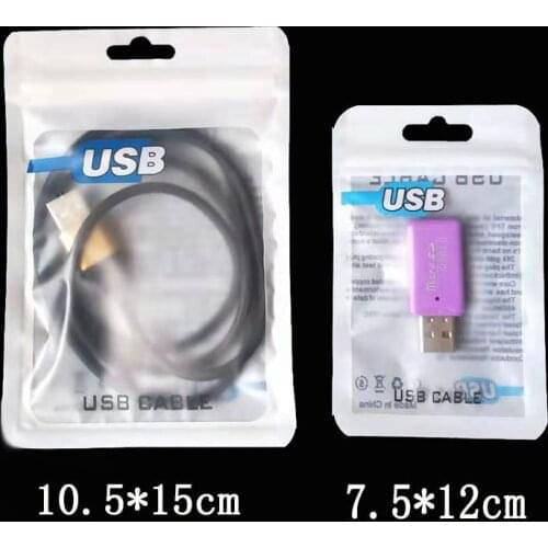 2000pcs/lot Zipper Plastic Retail bag Package hang hole Poly packaging for USB cable poly opp packing bag
