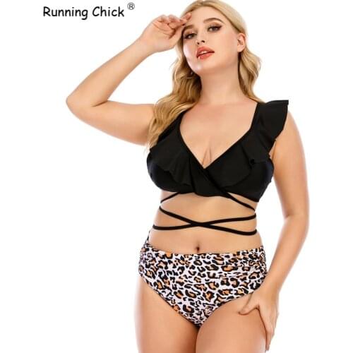 2021 New Leopard Print Strap Flounces Plus Size Split Swimsuit Women, Bathing Suit Women Designer, 2 Peice Set Women