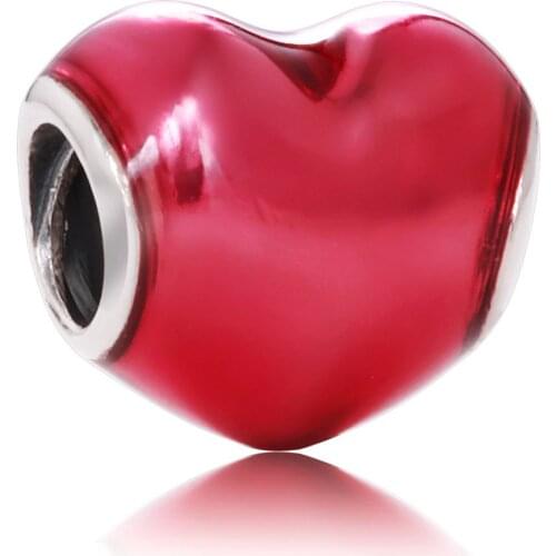 Red Enamel In My Love Heart Beads For Women Bracelet Bangle Authentic S925 Silver Bead Charm Jewelry