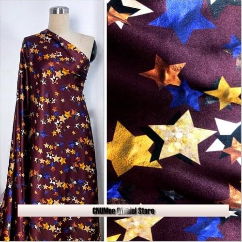 CNUM SP941 Pure Silk/ Stars /Silk Fabric 93% Silk 7% Spandex Elastic/ Width 1.29yd Thickness 19mm/ Unit: meter
