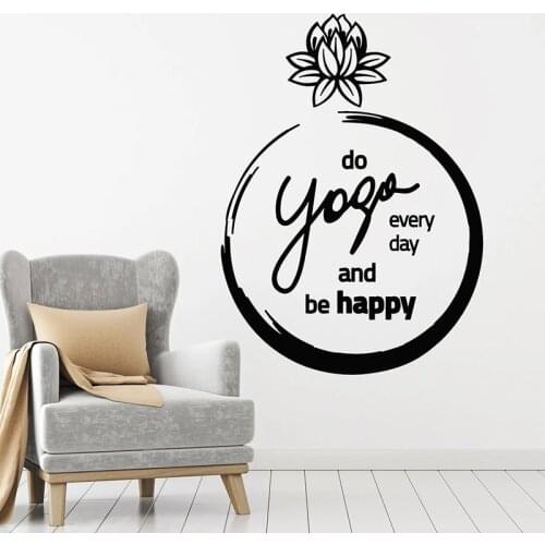 Lotus Flower Wall Decal Be Happy Phrase Door Window Vinyl Stickers Yoga Studio Meditation Room Interior Decor Wallpaper Art E772