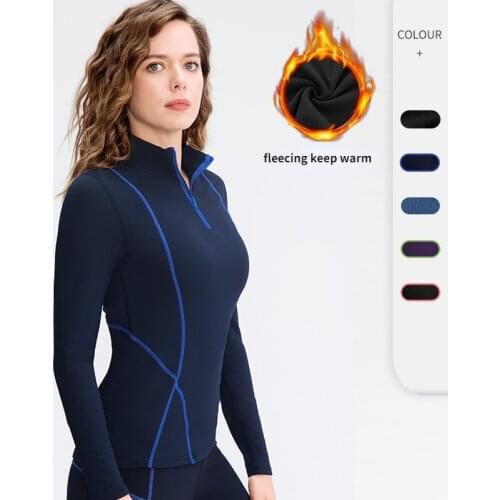 Fleecing Keep Warm Running Jacket Women Autumn and Winter Long Sleeve Stand Collor Sports Top Slim Fitness Workout Sportswear