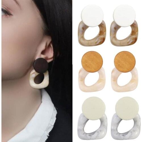 Geometric Square Acrylic Drop Earrings for Women Simple Fashion Round Wood Acetic Acid Female Pendant Earrings Bijoux