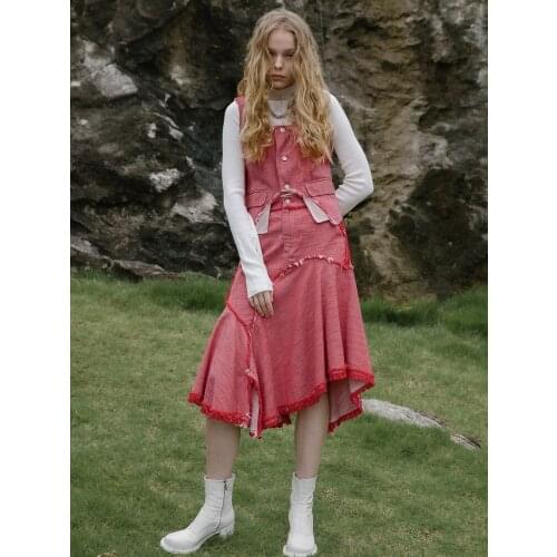 IRINACH254 FALL WINTER 2020 COLLECTION asymmetrical cotton denim vest skirt set women