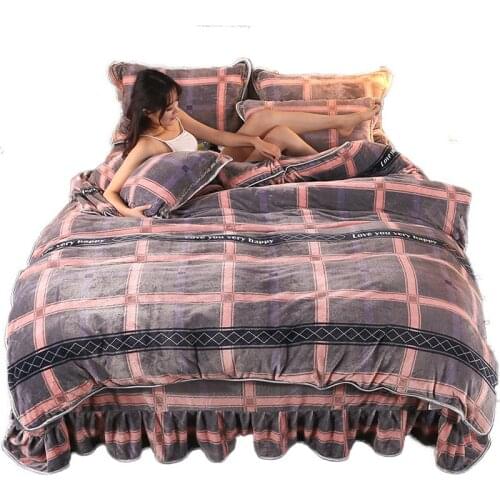 NEW 4pcs set Thicken Bed Sheets Warm Coral Fleece Flannel Winter Flannel A B Double-sided Milk Down Duvet Cover with Pillowcase