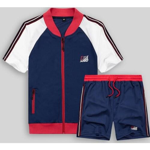 Mens Tracksuit Summer Patchwork Casual Fashion Sportswear Sets Zipper Sweatshirt+Sweatpants Short Sleeve Hoodie Brand TrackSuit