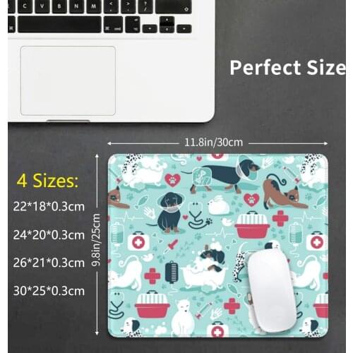 Mouse Pad Veterinary Medicine , Happy And Healthy Friends / / Aqua Background Red Details Navy Blue White And Brown Cats Dogs