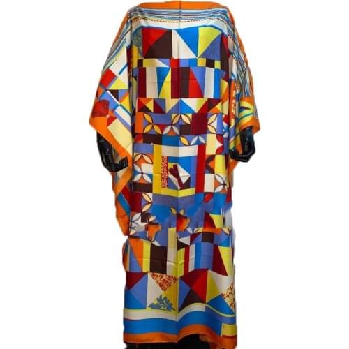 Colorful printed printed европейская одежда Kaftans Beach Dress Beach Coverup Long Silk Dress Loungewear Plus Size bohemian dres