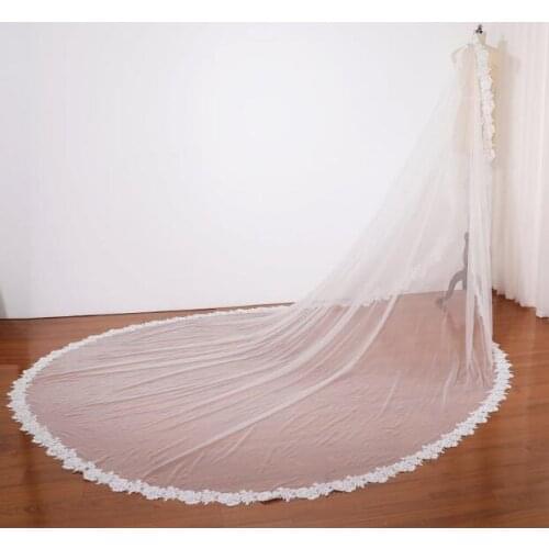 Lace Flower Edge Wedding Veil One Tier Wedding Veil Ivory,Soft Wedding Veil Lace Bridal Veil,Lace Chapel Wedding Veil,Bridal Vei