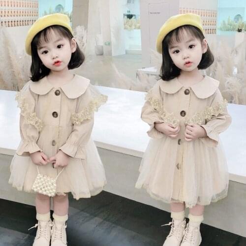 Girls Lace Windbreaker Dress Children Western Style Jacket Spring 2021 New Teenage Girl Spring Autumn Coat Long Jacket