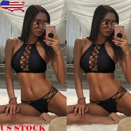 New Women Sexy Swimwear Push-up Padded Bra Bikini Set Bandage Swimsuit Solid Color Bathing Suit Low Waist Beachwear Biquini