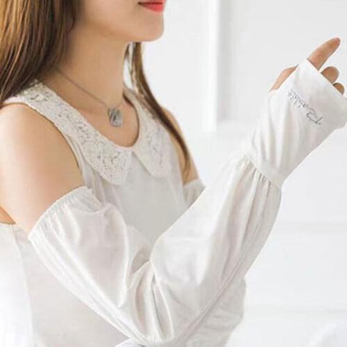 Summer Cute Arm Glove Lady Long Length Uv Protection Sleeves Female Ice Silk Sunscreen Sleeve Solid Color Arm Gloves