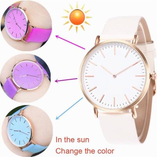 Fashion Simple Geneva Temperature Change Color Women Watch Mens Watches Sun Change Color Quartz Wristwatches Relogio Feminino