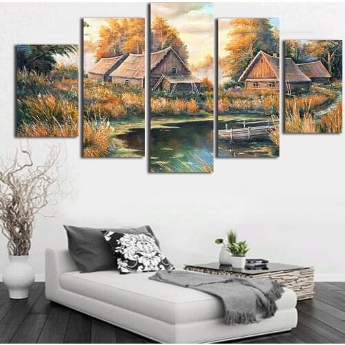 Modular Decoration Painting Art Home Poster HD Printed Modern Canvas 5 Panels House Landscape Living Room Wall Pictures Unframed