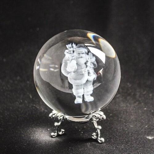 Fengshui ball Santa Claus Crystal Ball 3D Laser Engraved Glass Decoration Ball Home Decor Accessories Ornament Gift