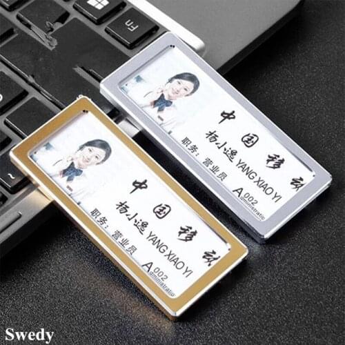 70X25mm 1 Pieces Stainless Steel Name ID Badge Holder Kit With Pin Custom Staff Student Metal ID Card Holder Tag Case