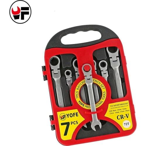 7pcs /set Flexible Head Ratchet Spanner Combination Wrench Set Auto Repair Hand Tools For Car Kit A Set Of Keys chave catraca