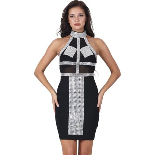 S Curve Mini Backless Off Shoulder Halter Diamond Embellished Beads Bodycon Party Dress