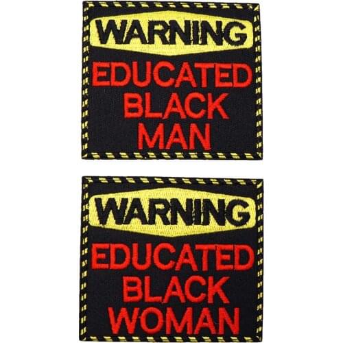 EDUCATED BLACK MAN WOMAN Name Tag Iron on Hook Backing Punk Rock Embroidered Biker Motorcycle Patches for Vest Hat
