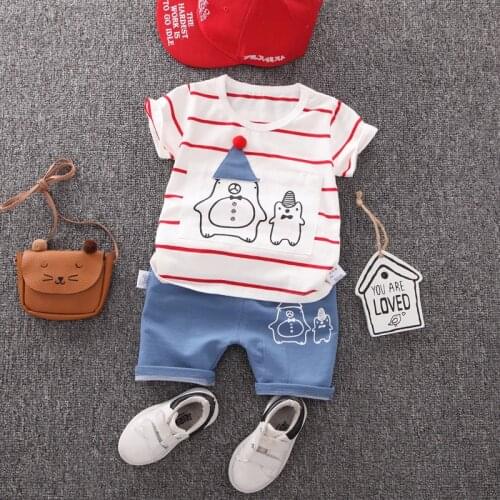 Toddler Baby Girls Boys Clothes Short Sleeve Cartoon Top + Shorts Sets Children Cotton Outfit Summer Striped Boy Girl Clothing