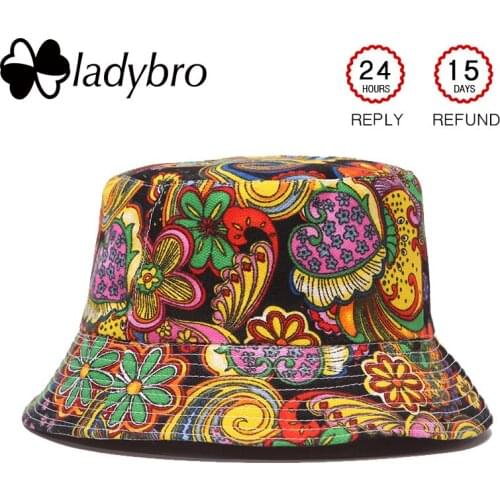 Ladybro Autumn Women Hat Cap Men Bucket Hat Flat Top Lady Sun Hat Male Floral Cap Female Summer Hip Hop Cap Bob Chapeau Femme
