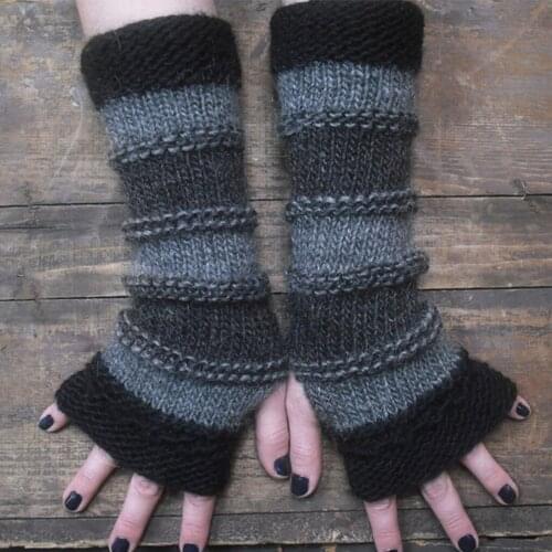 Punk Adult Gloves Winter Knitted Fingerless Gloves Stitching Striped Warm Long Gloves Winter Autumn Gloves Wrist Arm Hand Warmer