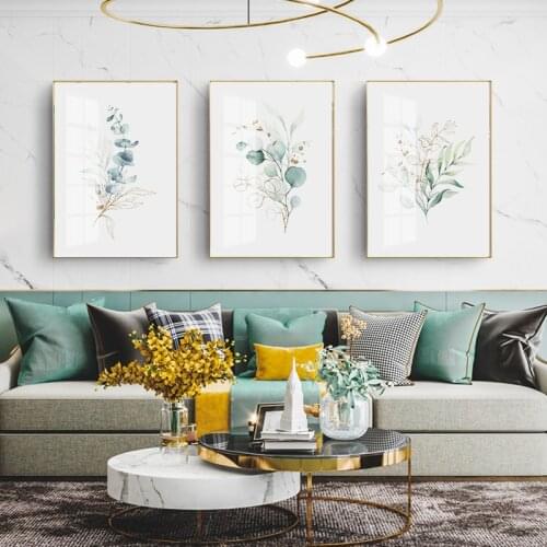Nordic Abstract Gold Green Leaves Watercolor Posters Canvas Painting Wall Art Prints Picture for Living Room Interior Home Decor