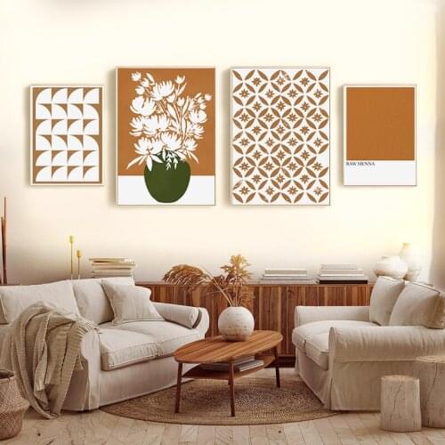 Simple Nordic Morandi color abstract geometric vase orange art poster living room decoration picture murals on porch wall