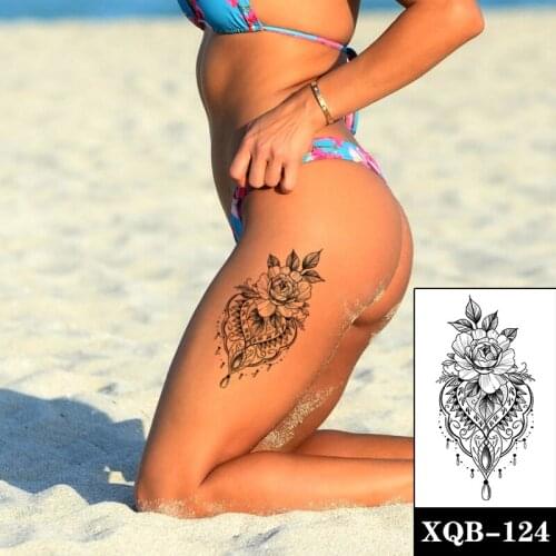 Rose Lotus Temporary Tattoo Sticker Sexy Totem Jewelry Necklace Fake Tattoos Waterproof Tatoos Leg Arm Large Size for Women Girl