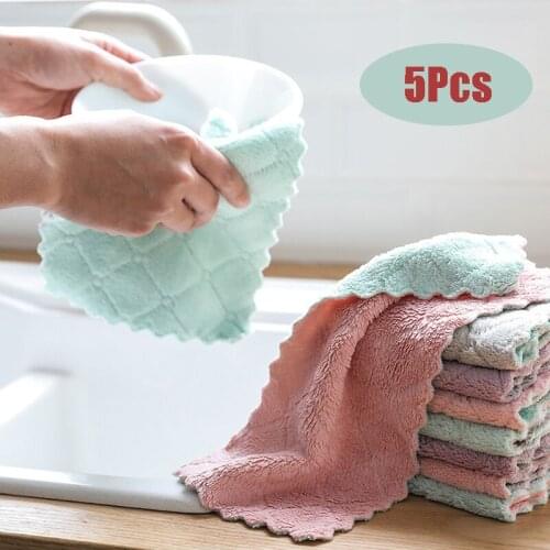 5pcs/set Super Absorbent Microfiber Kitchen Dish Cloth Household Cleaning Towel Non-stick Oil Wiping Rags Gadgets