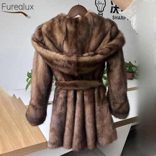 FUREALUX Baby Child Real Mink Fur Coat With Hood Natural Mink Fur Autumn Winter Genuine Thick Warm Fashion Fur Sashes Outwear