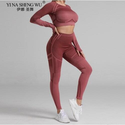Sportswear Sport Suit Fitness Yoga Pants Sports Gym Top Vital Seamless Hollow Out Long Sleeve Sports Set Workout Tops For Women