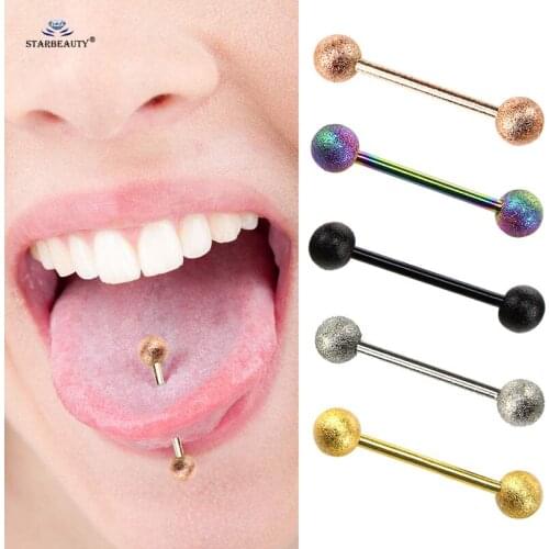 Starbeauty 2pcs/lot Frosted Barbell Tongue Piercing Tongue Ring Stainless Steel Nipple Rings Helix Piercing Earring Body Jewelry