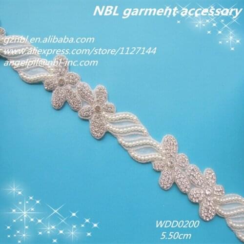 Bridal beaded rhinestone pearl trim iron on for wedding dress WDD0200