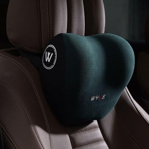 Fabric Car Neck Pillow Set Waist Seat Memory Cotton Headrest Latex Protection Accessories Universal Lumbar Support Cushion Black