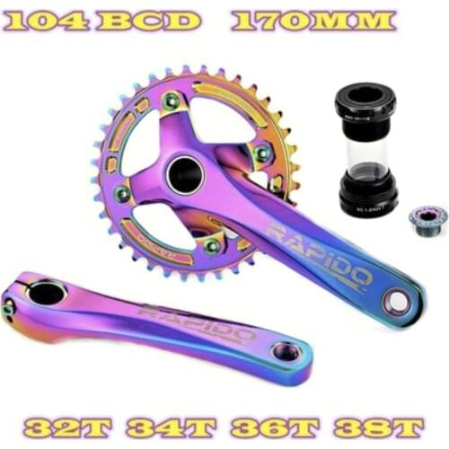 Bicycle Crankset 32T/34T/36T/38T Mountain Bike Crank 104BCD Aluminum Alloy Single Disc Chainwheel 170mm Bike Accessories
