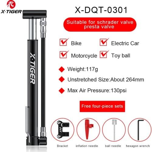 X-TIGER Bike Inflator Portable Aluminum MTB Bicycle Air Pump Ball Toy Tire Schrader Presta Valve Hand Air Pump Accessories