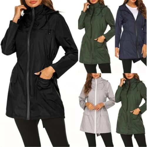 2020 Spring New Quick-Drying Womens Casual Outdoor Zipper Long Sleeve Waist Hooded Waterproof Windbreaker Jacket Tide H00504