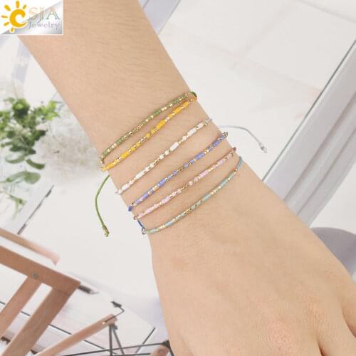 CSJA Miyuki Bracelets for Women Delica Seed Beads Bracelets Simple Love Lucky Rope Chain Femme Friendship Handmade Jewelry S505
