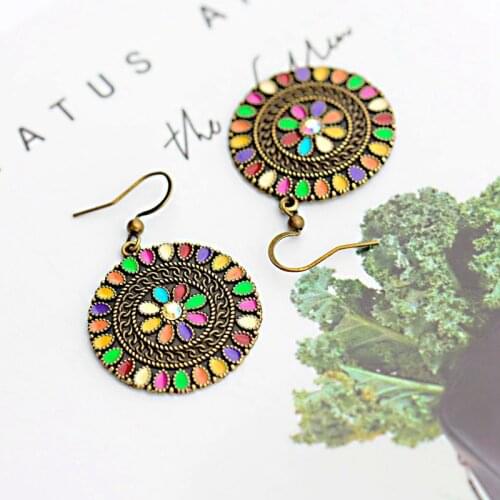 2019 Vintage Womens Multicolor Flower Tibetan Indian Jewelry Ethnic Hippie Summer Bohemia Boho Dangle Earrings Oorbellen