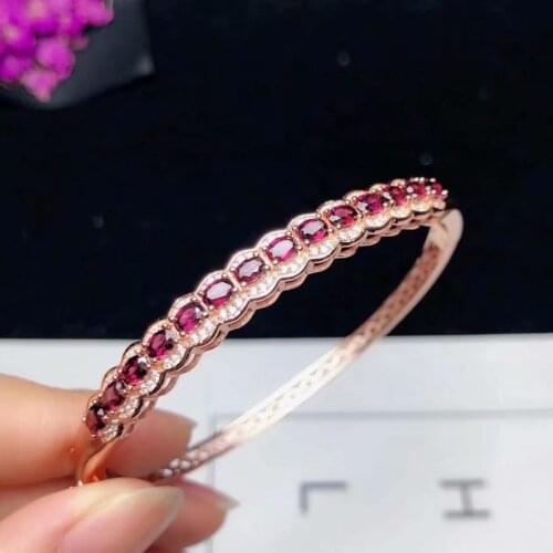 Natural red Garnet gem bracelet S925 silver natural gemstone bangle woman girlfriend birthday gift Fashion elegance round