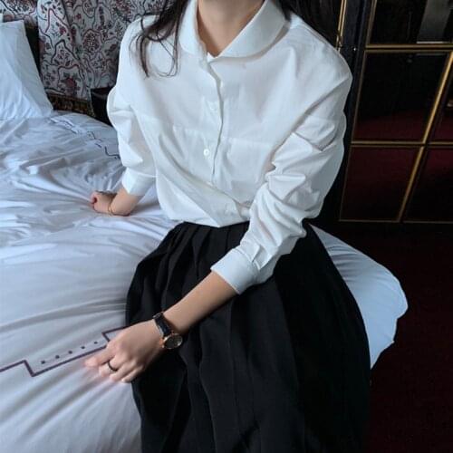 Autumn 2 Two Piece Set Women Skirt 2021 Korean Fashion Long Sleeve White Shirt and High Waist Long Pleated Black Skirt Suits