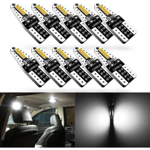 10pcs Led T10 W5W Canbus No Error LED Bulb 2825 LED Car Interior Reading Light Wedge Side License Plate Lamp 168 194 6000K White