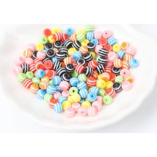 100pcs Mixed Stripe Resin Round Spacer Beads For Jewelry making DIY Bracelet Accessory Children Handcraft Department 6mm