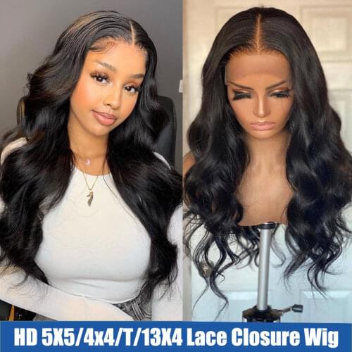 30Inch Brazilian Body Wave Lace Closure Wig HD 5x5 Transparent Body Wave Lace Closure Wig 100% Remy Wave Human Hair Lace Wigs