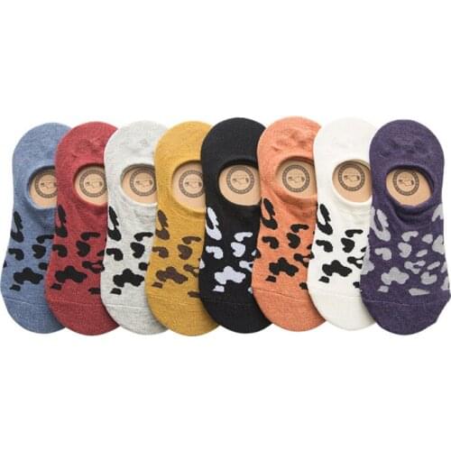 5 pairs Summer new products cotton Womens boat socks thin silicone non-slip womens socks leopard pattern Women socks