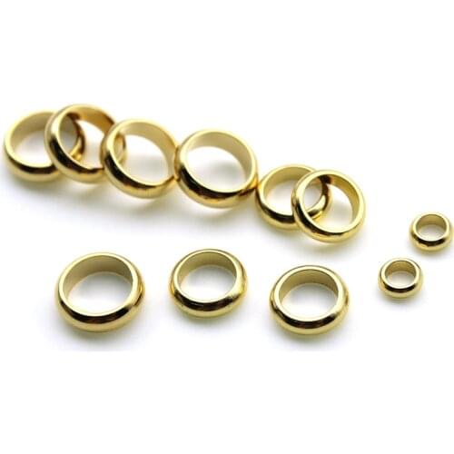 50pcs/lot Big Hole Bead Stainless Steel Gold Spacer Beads European Ring Bead Fitting DIY Charm Bracelet For Jewelry Making